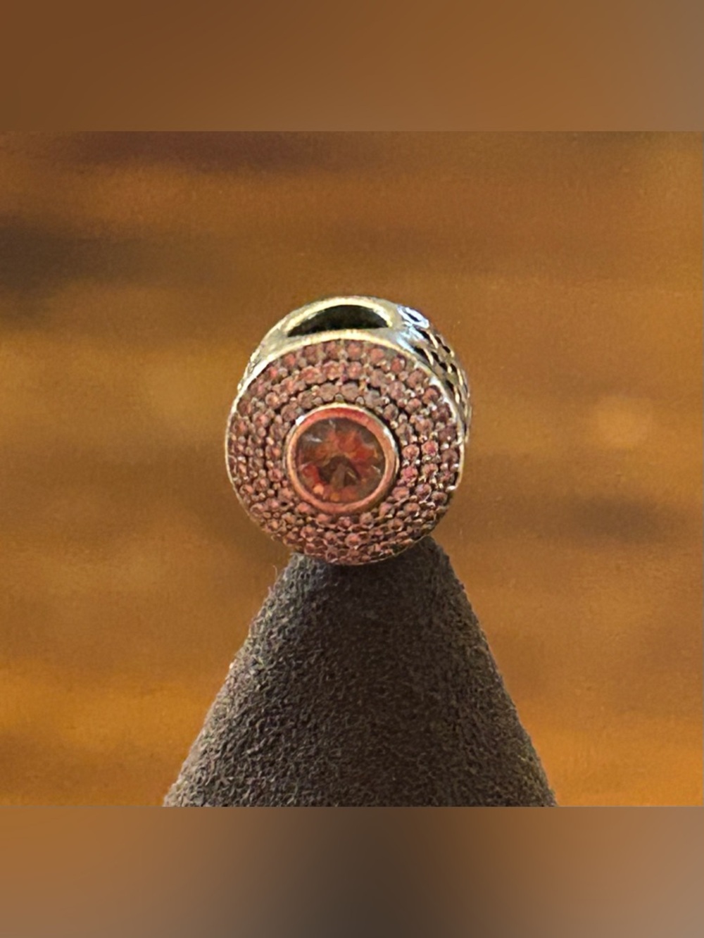 Pandora Sterling Silver Charm with Clear Pavé and Champagne Crystal Center Stone
